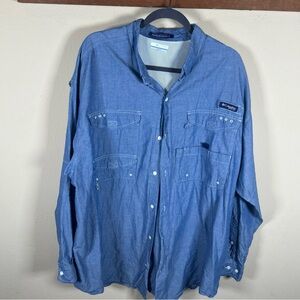 Columbia PFG Fishing Shirt Men’s XXL Blue Long Sleeve Vented Super Bonehead